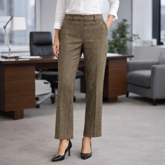 Diane Von Furstenberg Tweed Dress Pants Womens Brown Straight Leg Career Work - Picture 1 of 12